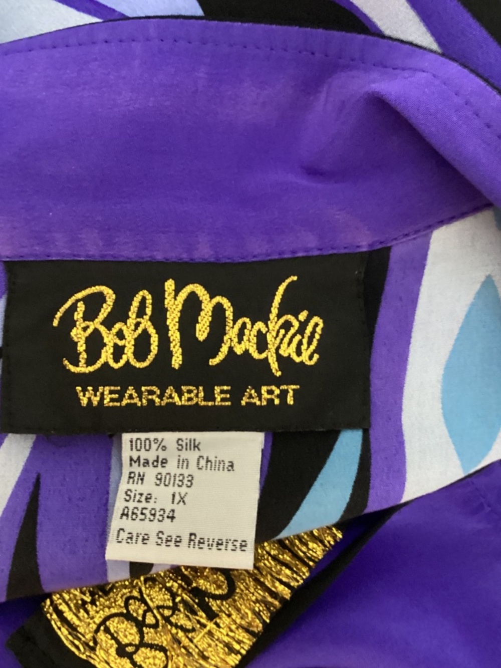 VTG BOB MACKIE WEARABLE ART PLUS 1X 100% SILK TWINSET TANK TOP TUNIC BLUE PURPLE - Picture 14 of 15